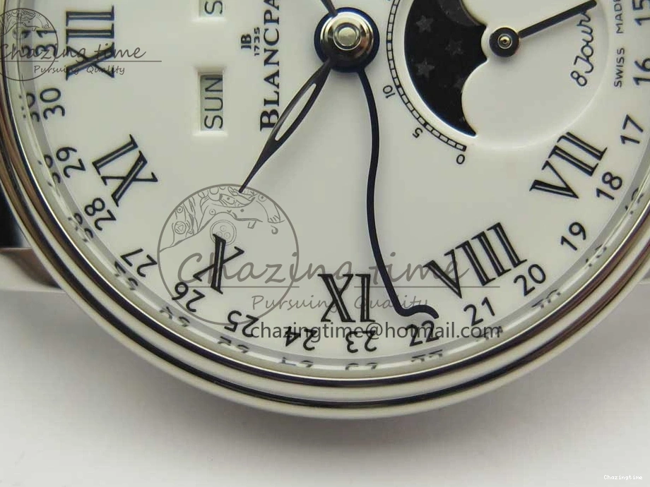 0512 FlexibleFit Villeret Quantième Complet 8 Jours SS Complicated Function OMF 1:1 Best Edition White Dial on Black Leather Strap A 7984